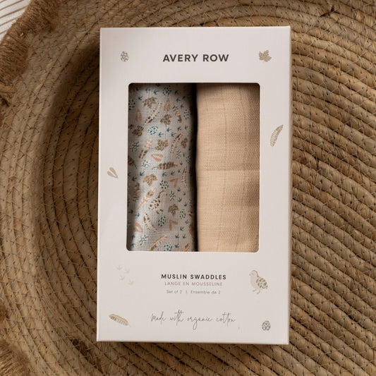 Avery Row Organic Baby Muslin Swaddles - 2 Pk - Nature Trail/Natural