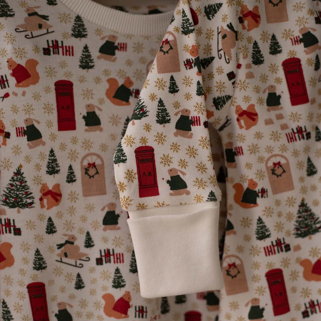 Avery Row Baby Jersey Sleepsuit - Festive Forest