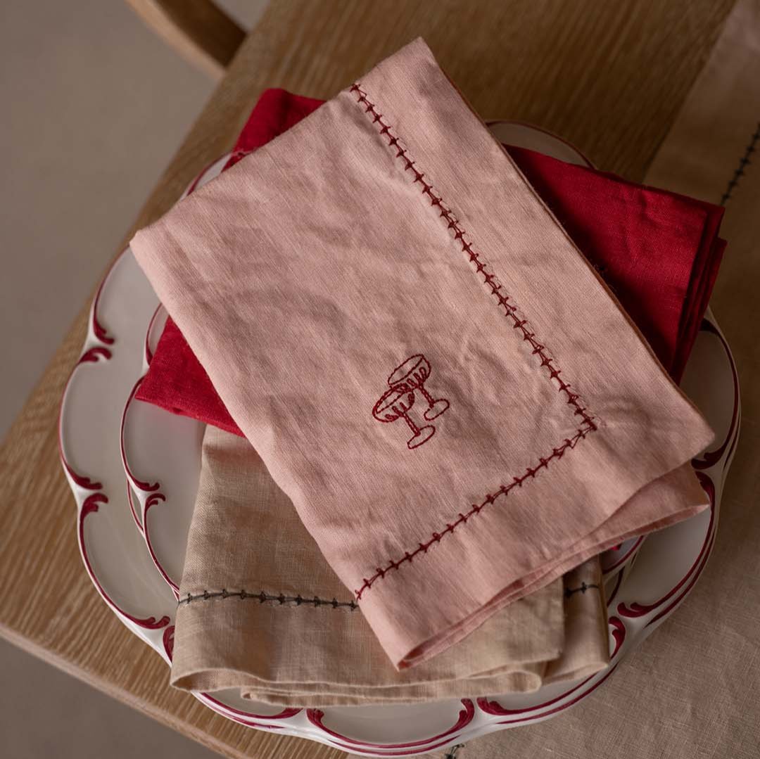 Avery Row Embroidered Linen Napkins, Set of 4 - Plaster Pink