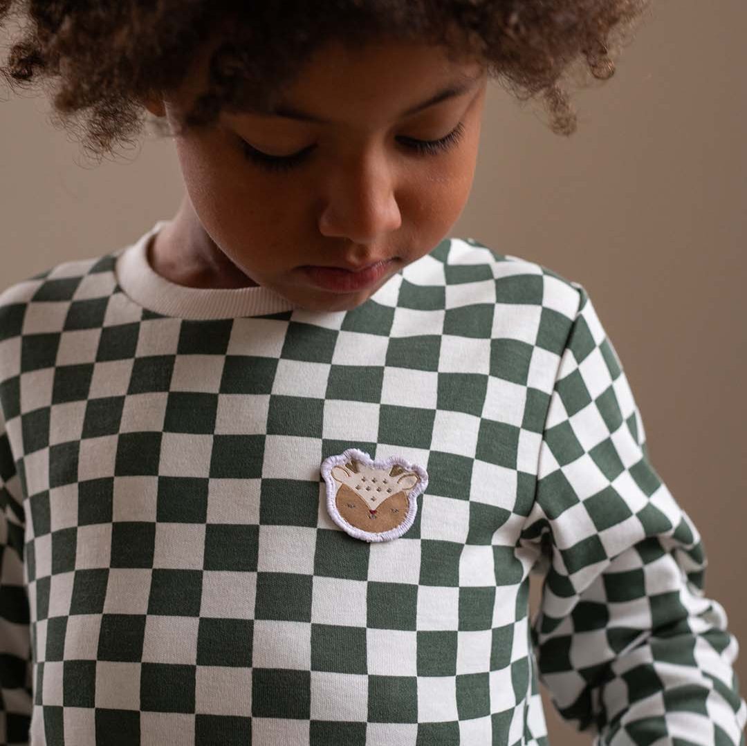 Avery Row Children's Jersey Pyjamas - Green Checkerboard