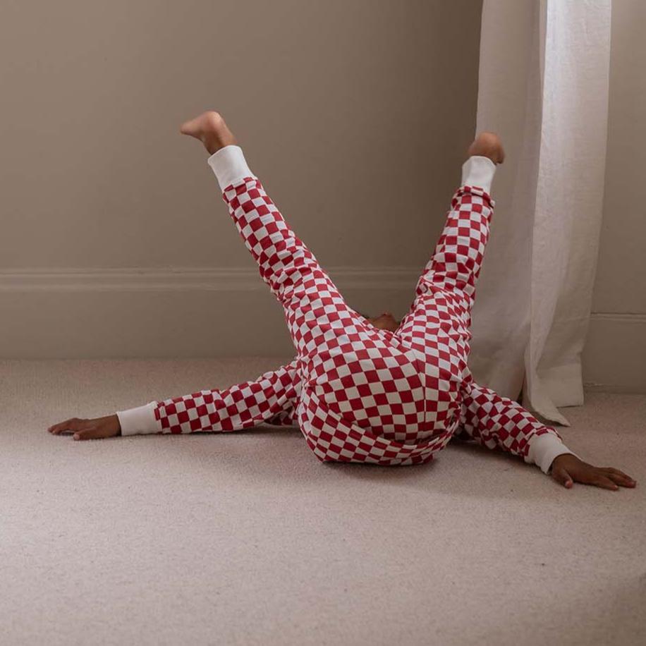 Avery Row Children's Jersey Pyjamas - Red Checkerboard