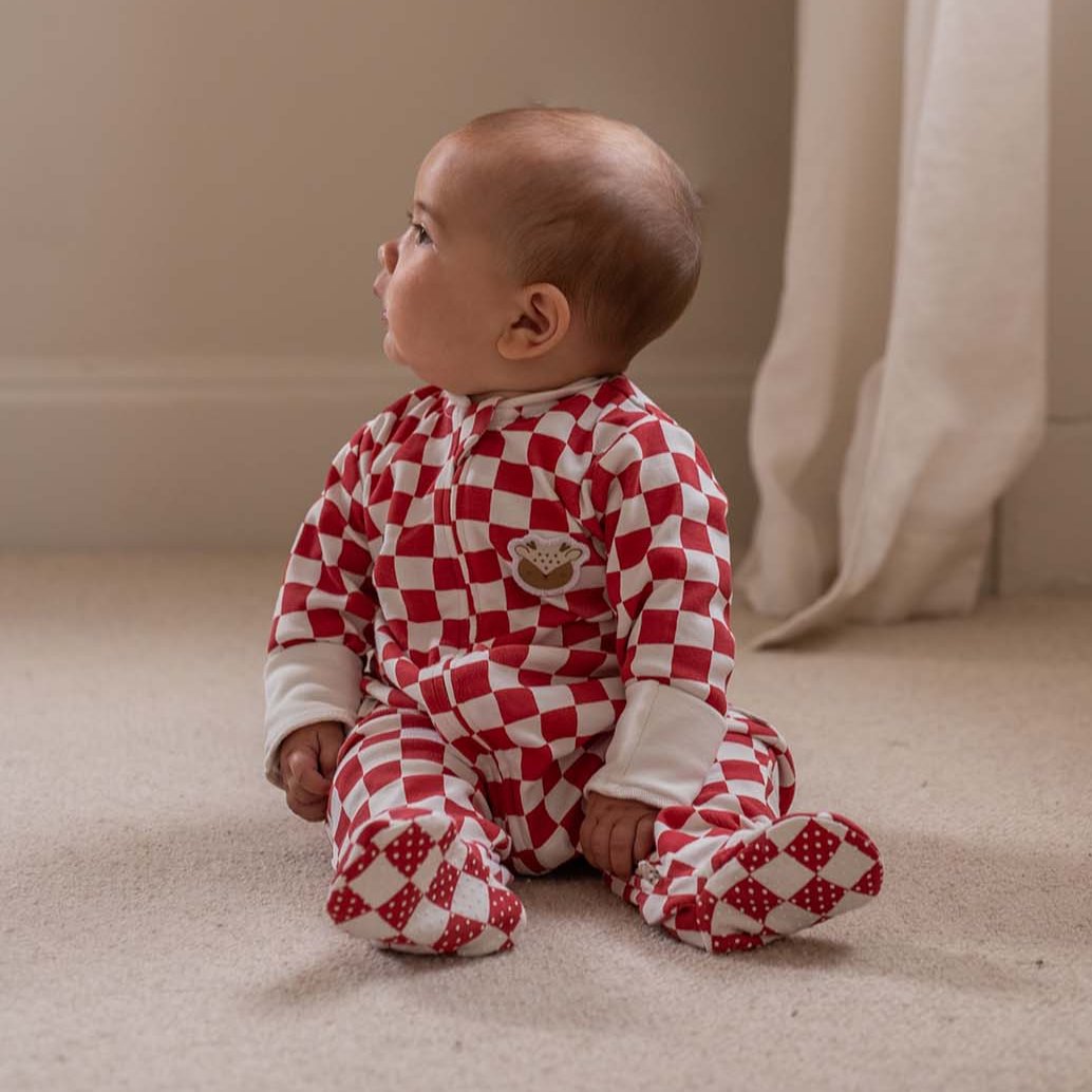 Avery Row Baby Jersey Sleepsuit - Red Checkerboard