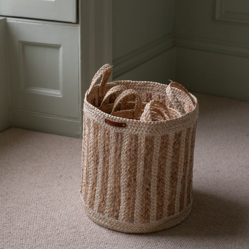 Avery Row Maize Stripe Storage Basket - Set of 3 - Natural