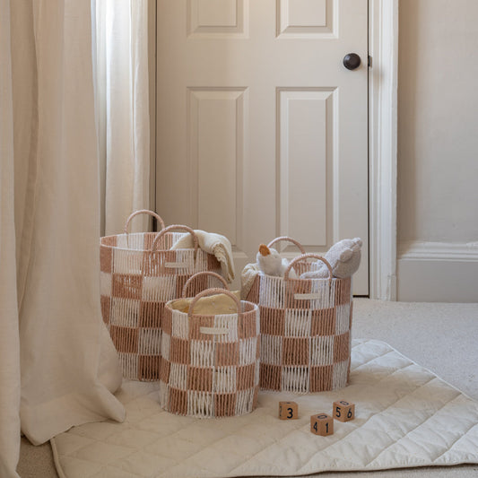 Avery Row Checkerboard Storage Basket - Set of 3 - Nude