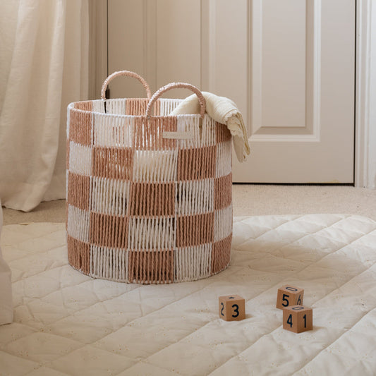 Avery Row Checkerboard Storage Basket - Large - Nude