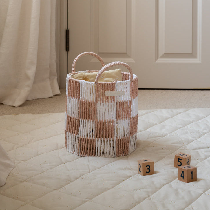 Avery Row Checkerboard Storage Basket - Small - Nude