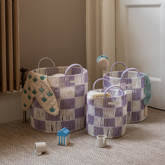Avery Row Checkerboard Storage Basket - Set of 3 - Lilac