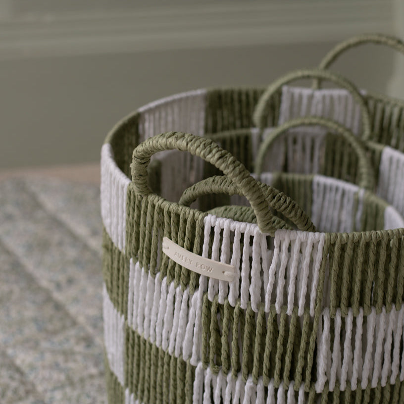 Avery Row Checkerboard Storage Basket - Set of 3 - Sage