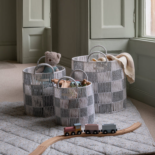 Avery Row Checkerboard Storage Basket - Set of 3 - Powder Blue