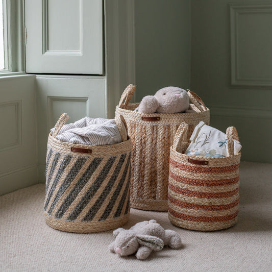 Avery Row Maize Stripe Storage Basket - Set of 3 - Natural