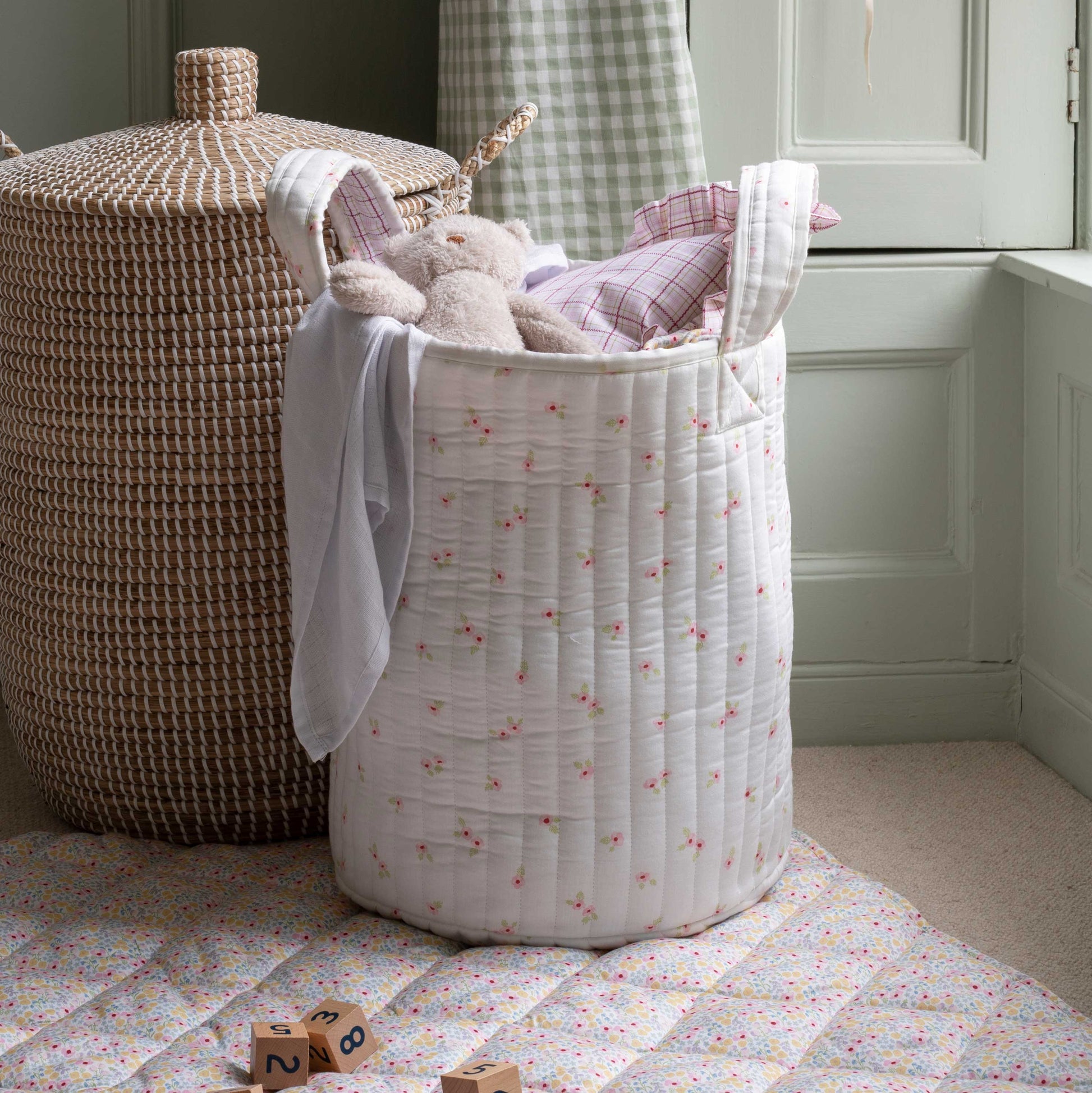 Avery Row Large Quilted Storage Basket - Anemone/Pink Check