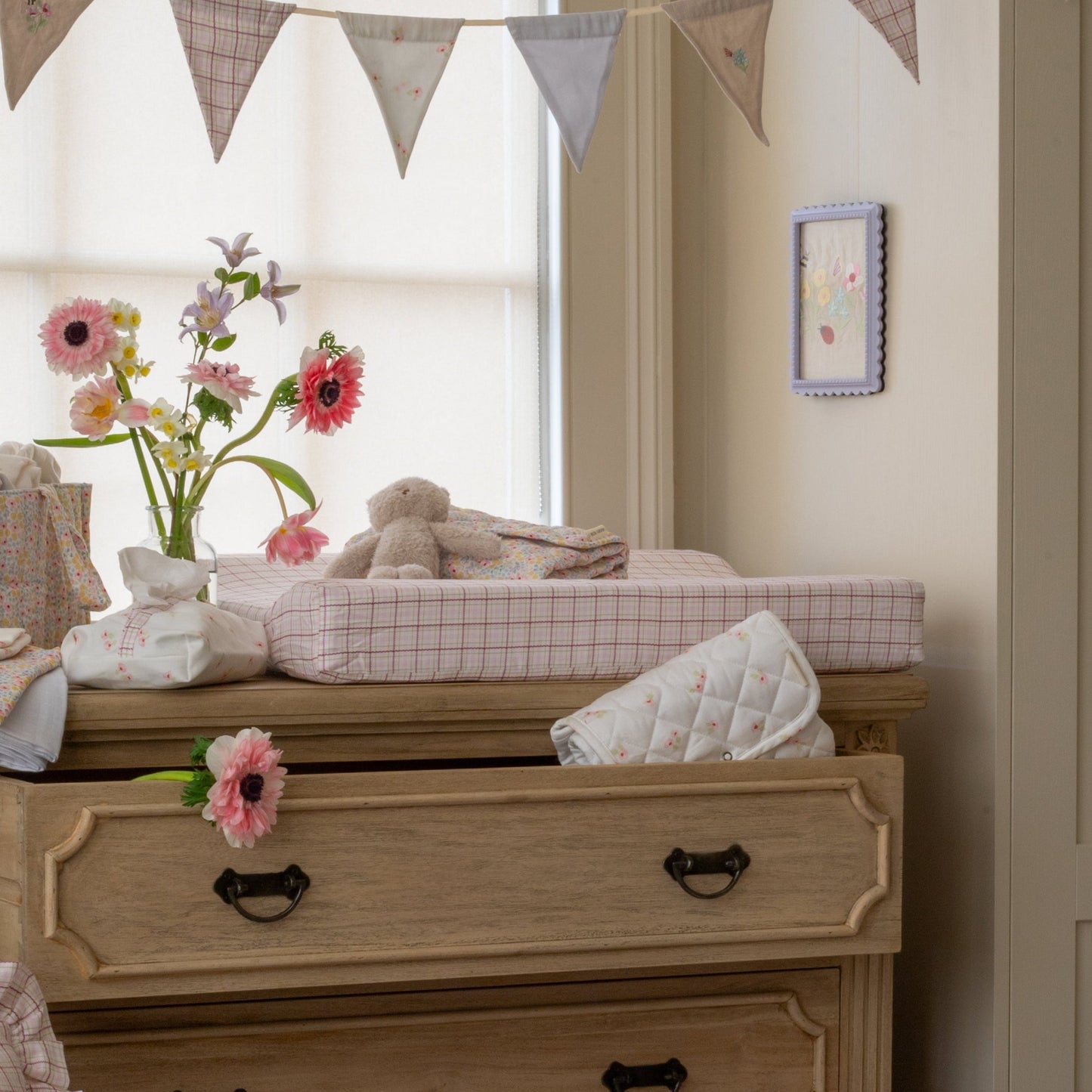 Avery Row Baby Changing Cushion - Pink Check