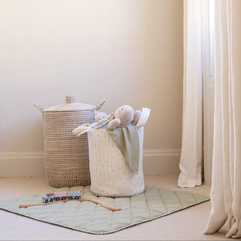 Avery Row Large Quilted Storage Basket - Nettle Scatter/Birch