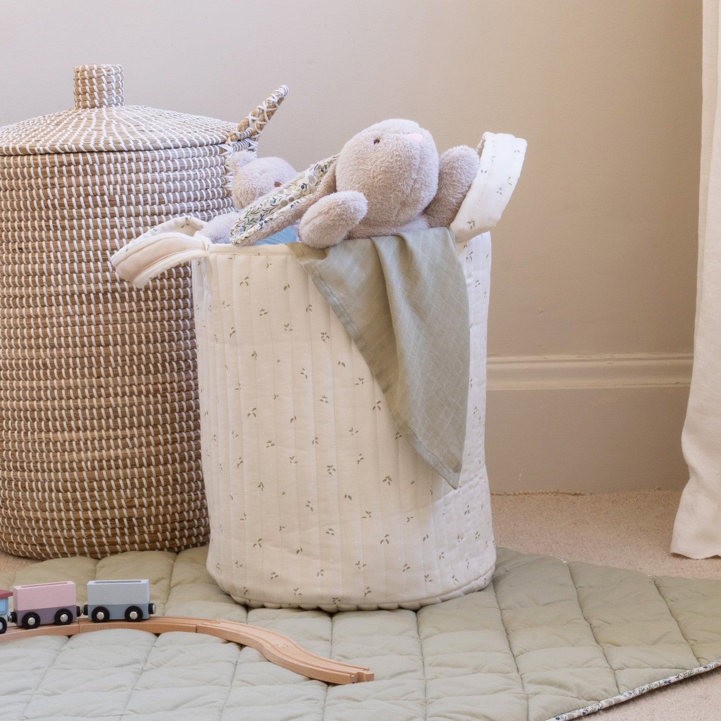 Avery Row Large Quilted Storage Basket - Nettle Scatter/Birch