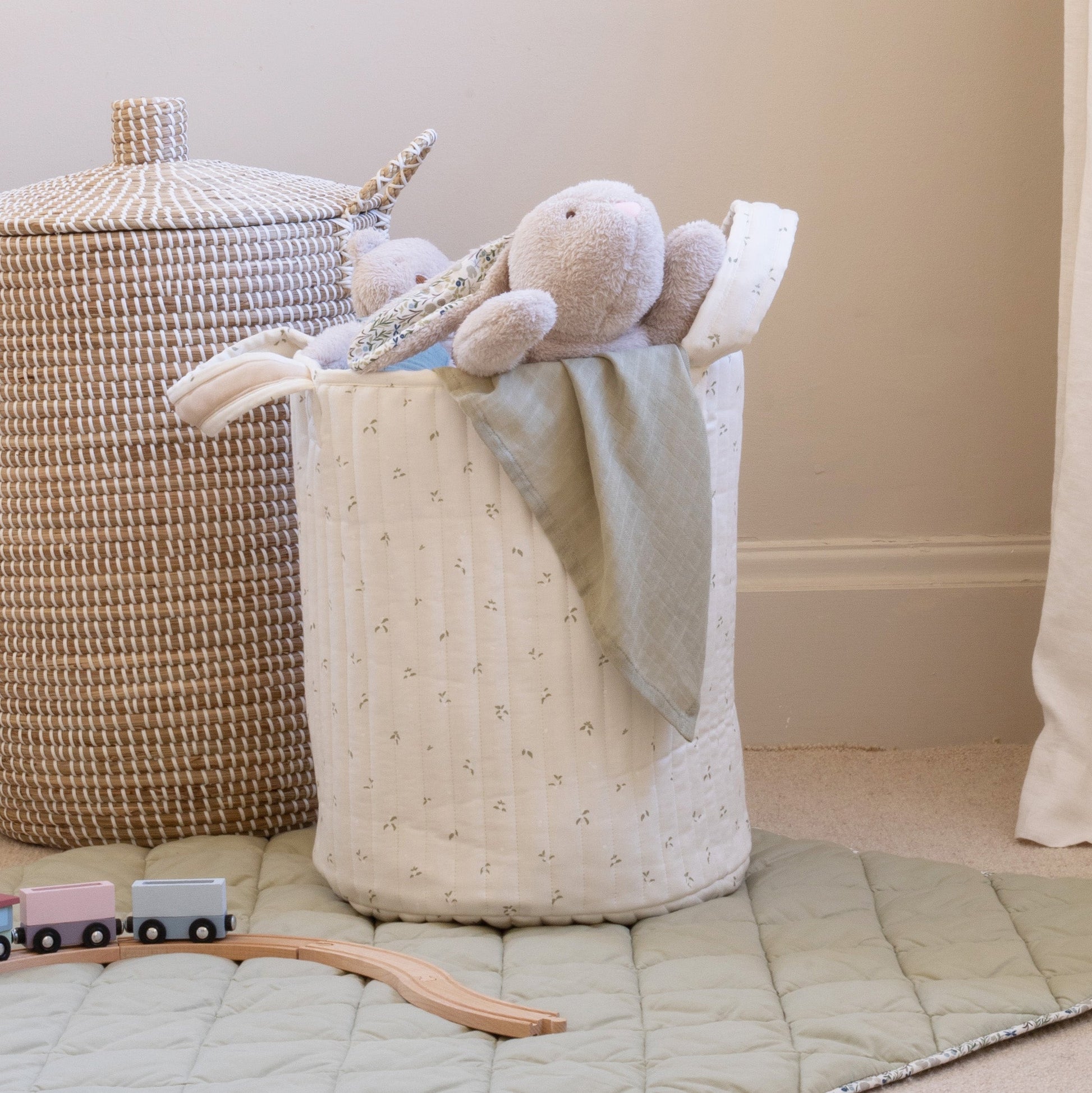 Avery Row Large Quilted Storage Basket - Nettle Scatter/Birch