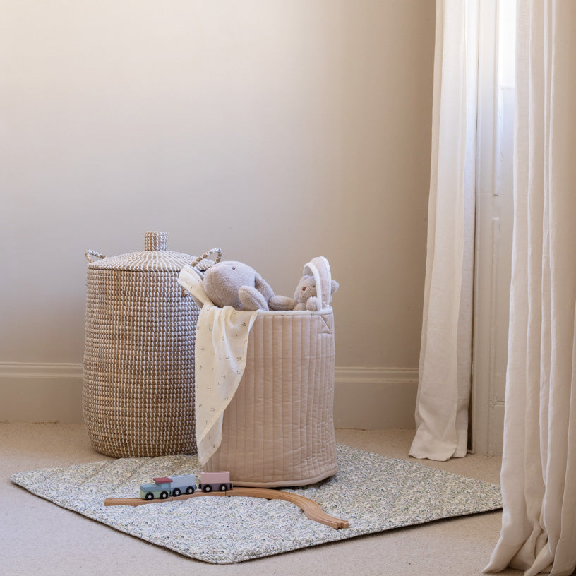 Avery Row Large Quilted Storage Basket - Nettle Scatter/Birch