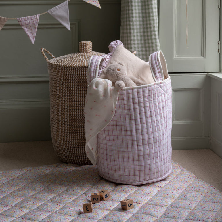 Avery Row Large Quilted Storage Basket - Anemone/Pink Check