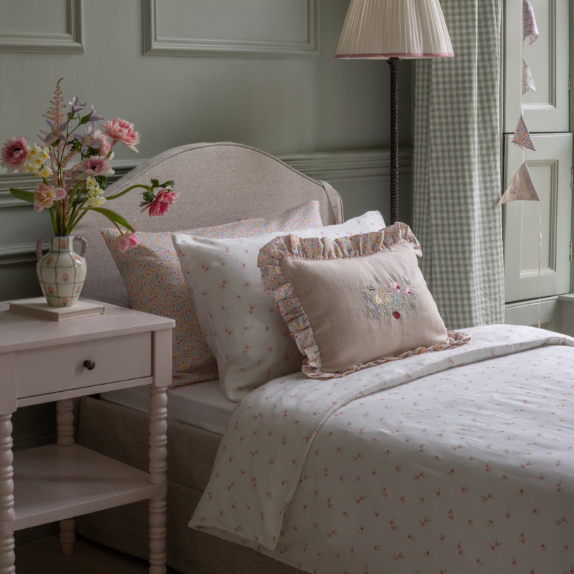 Avery Row Rectangular Linen Frill Cushion - Wildflower Garden