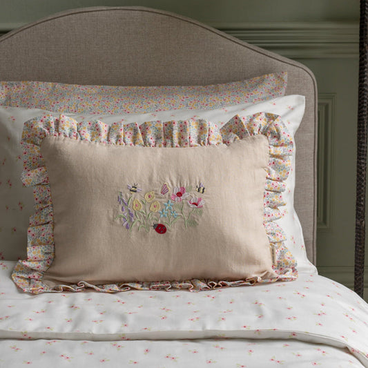 Avery Row Rectangular Linen Frill Cushion - Wildflower Garden