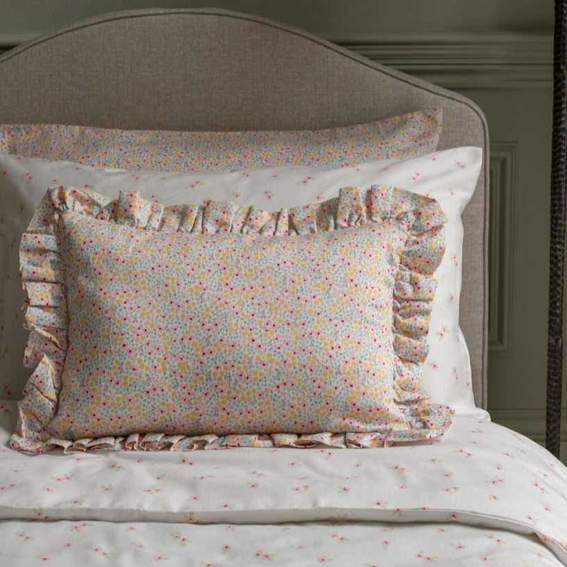 Avery Row Rectangular Linen Frill Cushion - Wildflower Garden