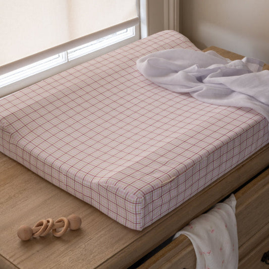 Avery Row Baby Changing Cushion - Pink Check