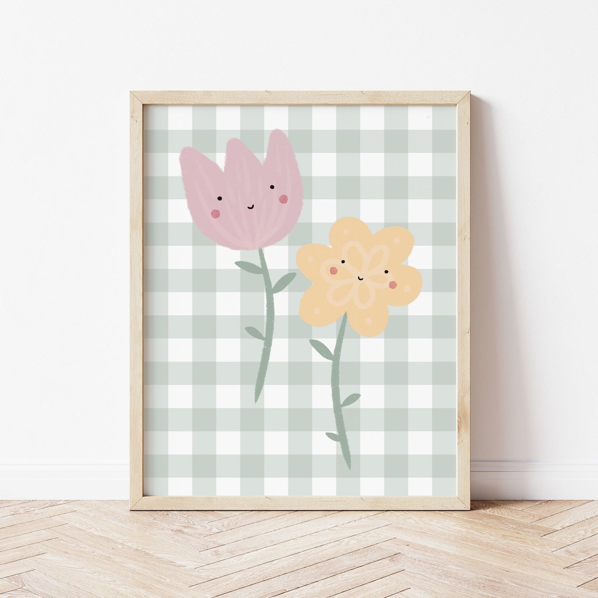 The Little Jones Happy Flowers Print - Green Gingham