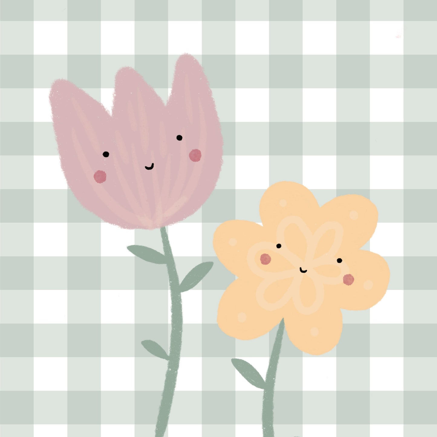 The Little Jones Happy Flowers Print - Green Gingham