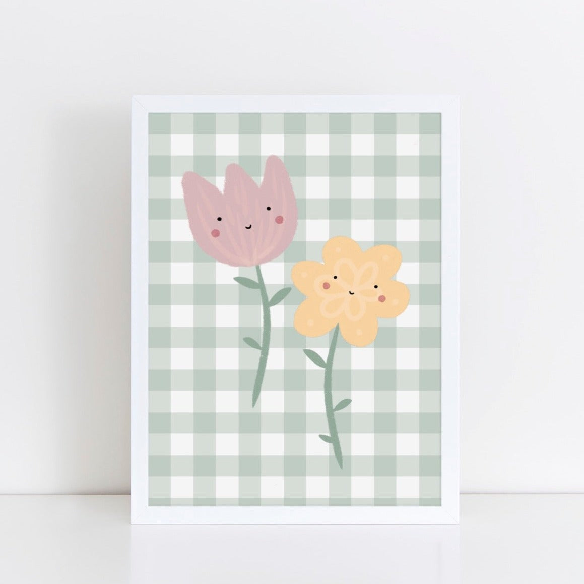 The Little Jones Happy Flowers Print - Green Gingham