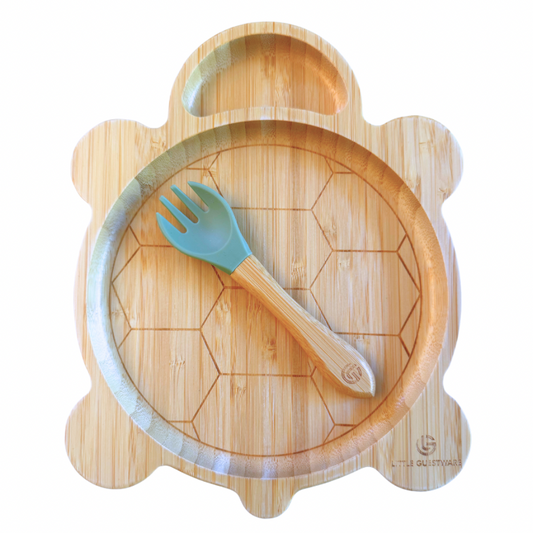 SenseNest Bamboo Plate & Fork - Turtle