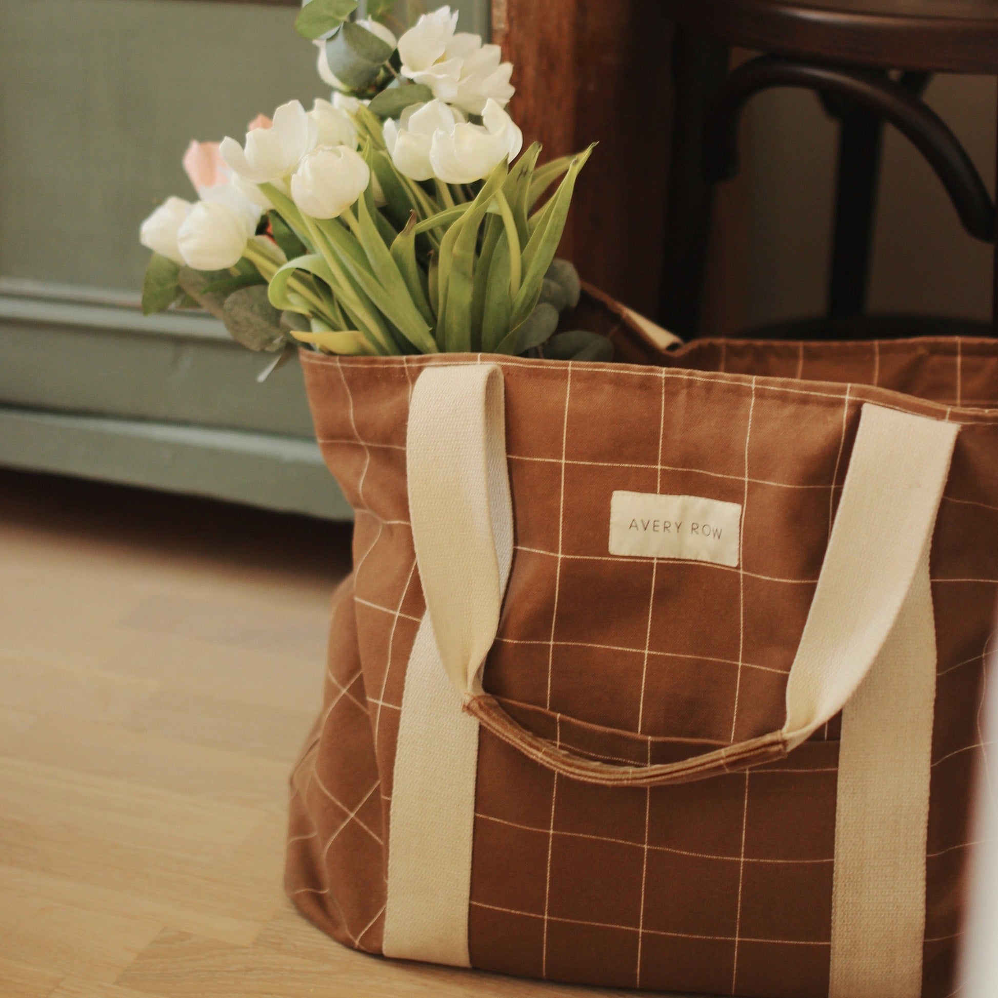 Avery Row Canvas Tote Bag - Window Pane/Pecan