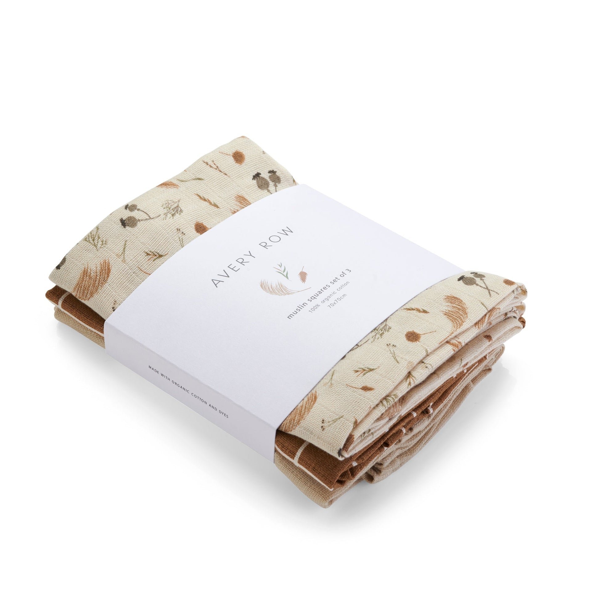 Avery Row Organic Baby Muslin Squares Set of 3 - Grasslands