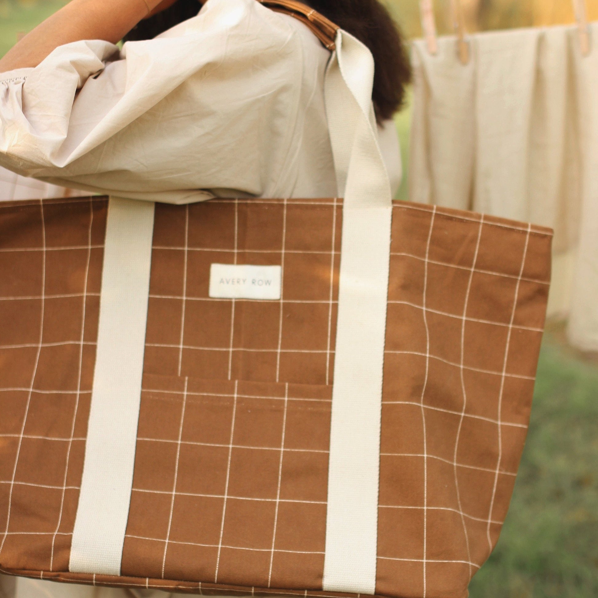 Avery Row Canvas Tote Bag - Window Pane/Pecan