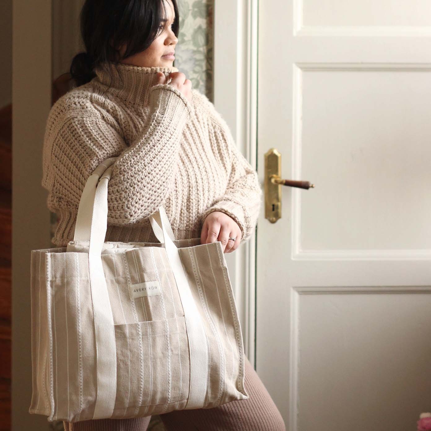 Avery Row Woven Stripe Bag - Natural