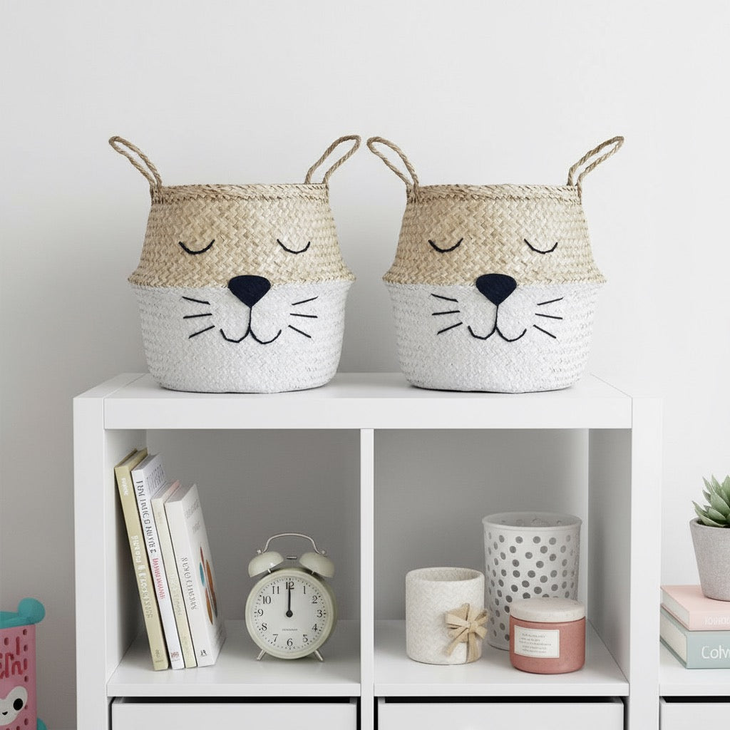 Bellybambino White Bottom Cat Whiskers Seagrass Basket - Large