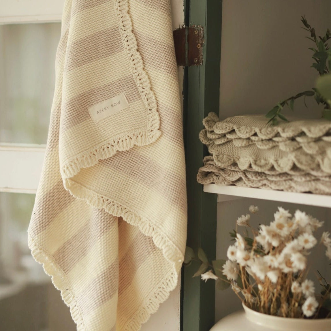 Avery Row Stripe Knit Blanket - Oat Melange