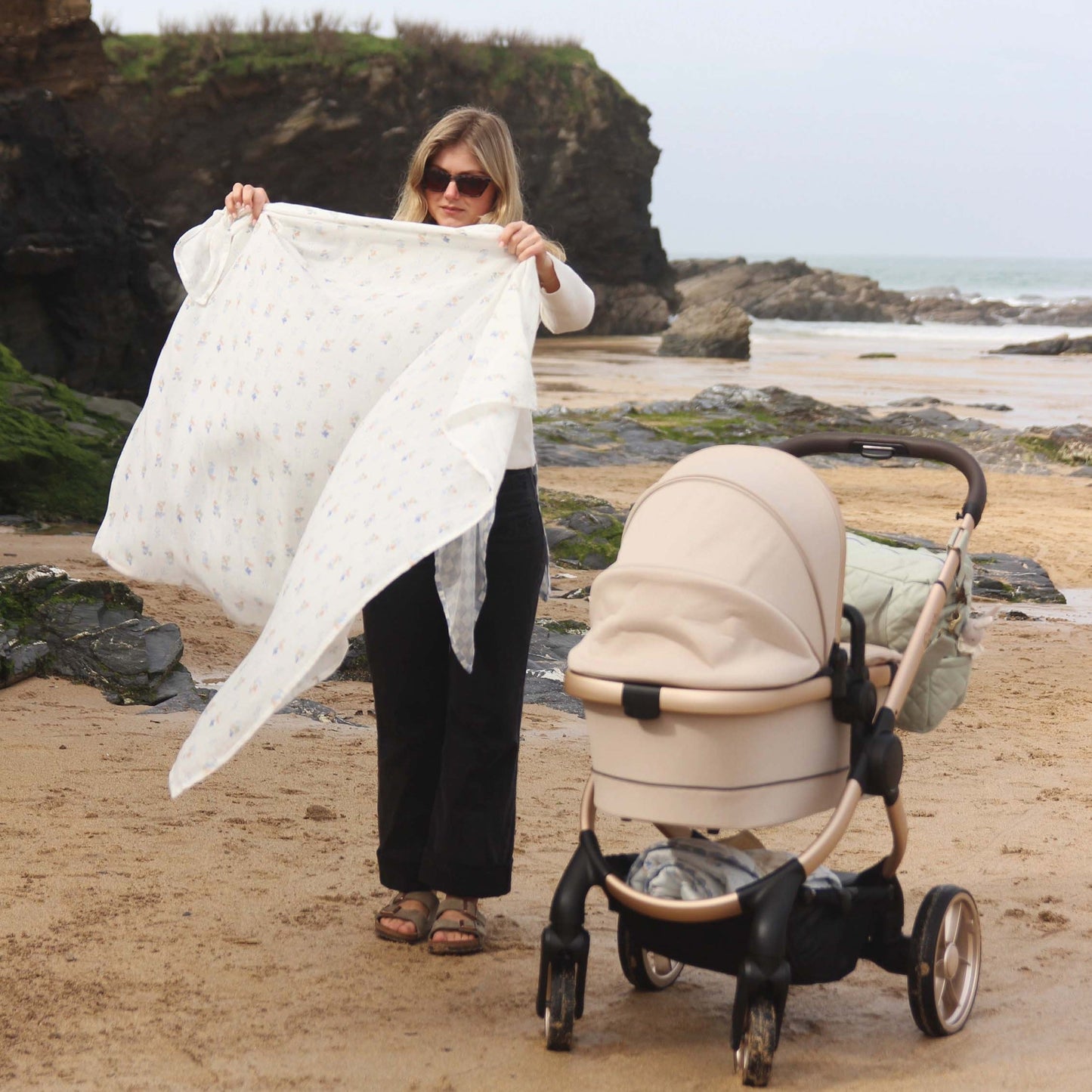 Avery Row Organic Baby Muslin Swaddle - Coastline