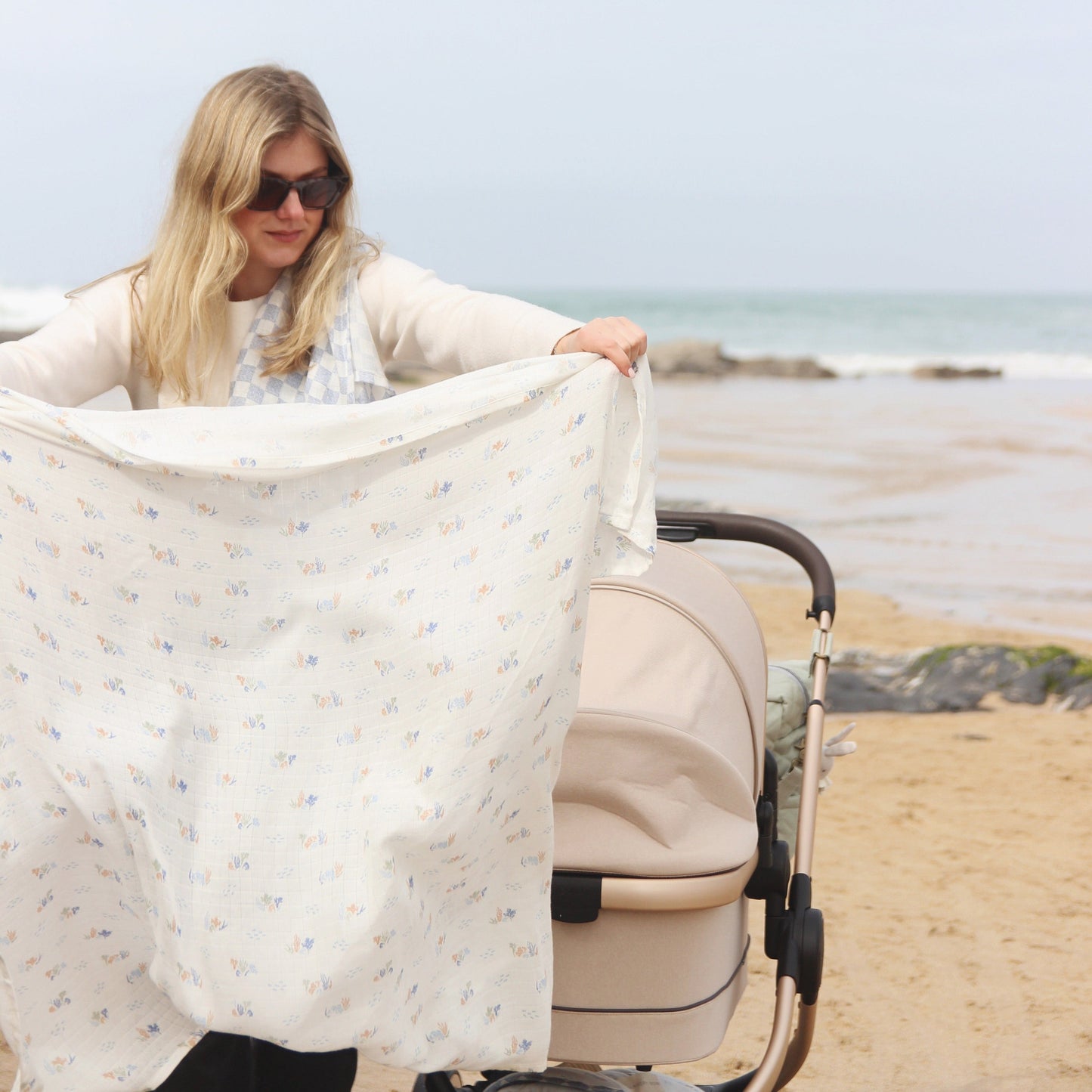 Avery Row Organic Baby Muslin Swaddle - Coastline