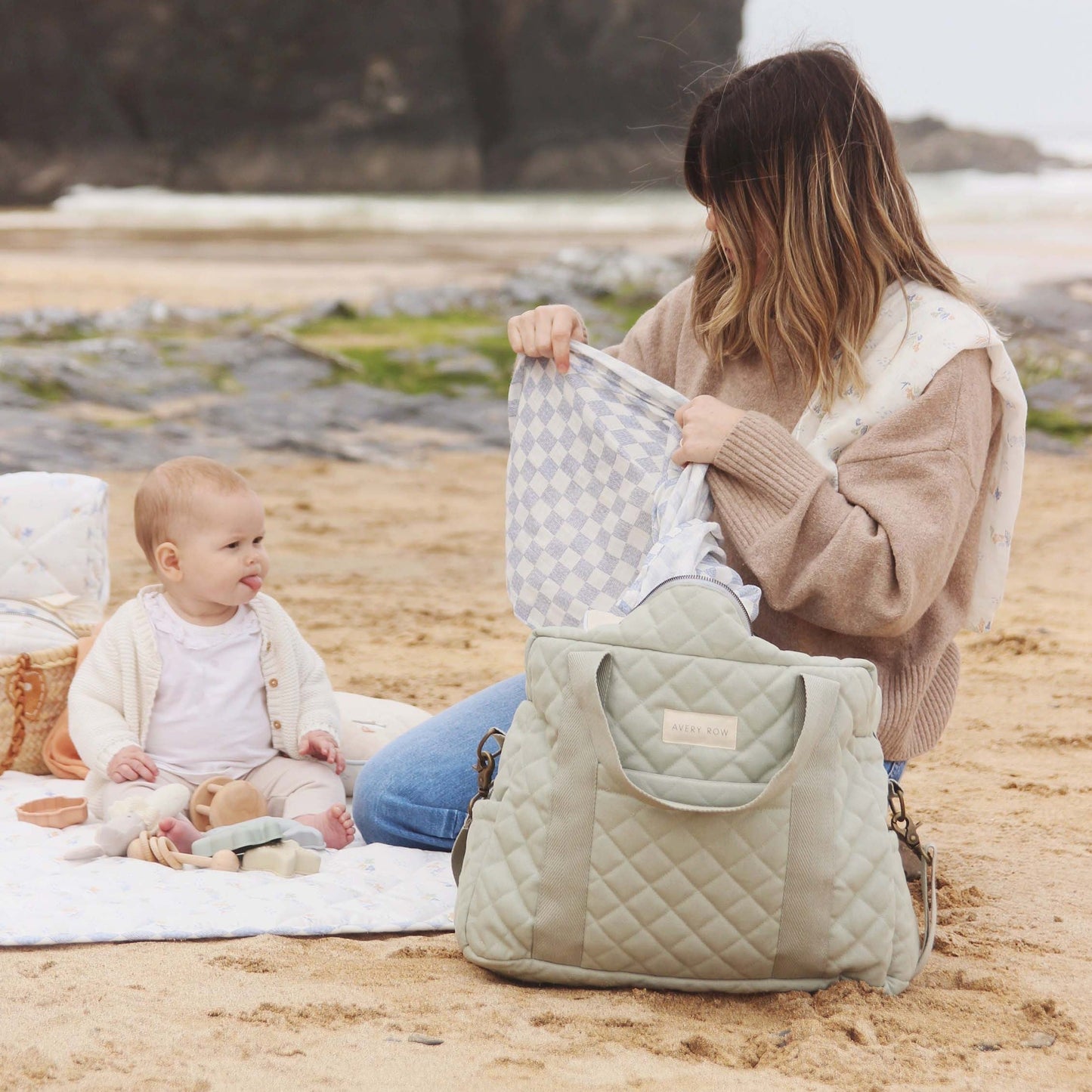 Avery Row Baby Changing Bag with Pram Clips - Sage