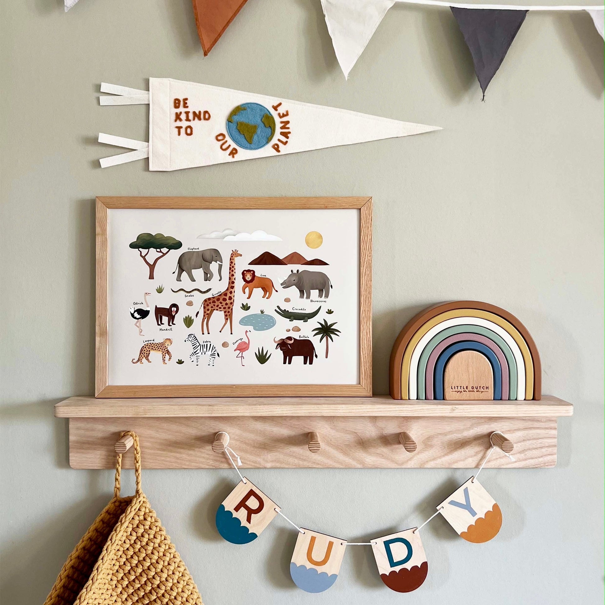 Kid of the Village Animals on Safari Art Print - Stone