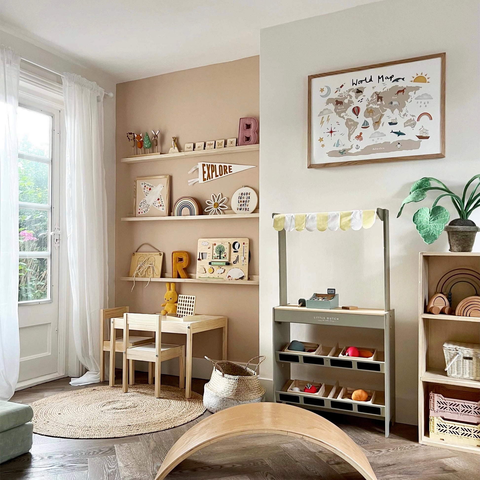 Kid of the Village World Map Art Print - Beige