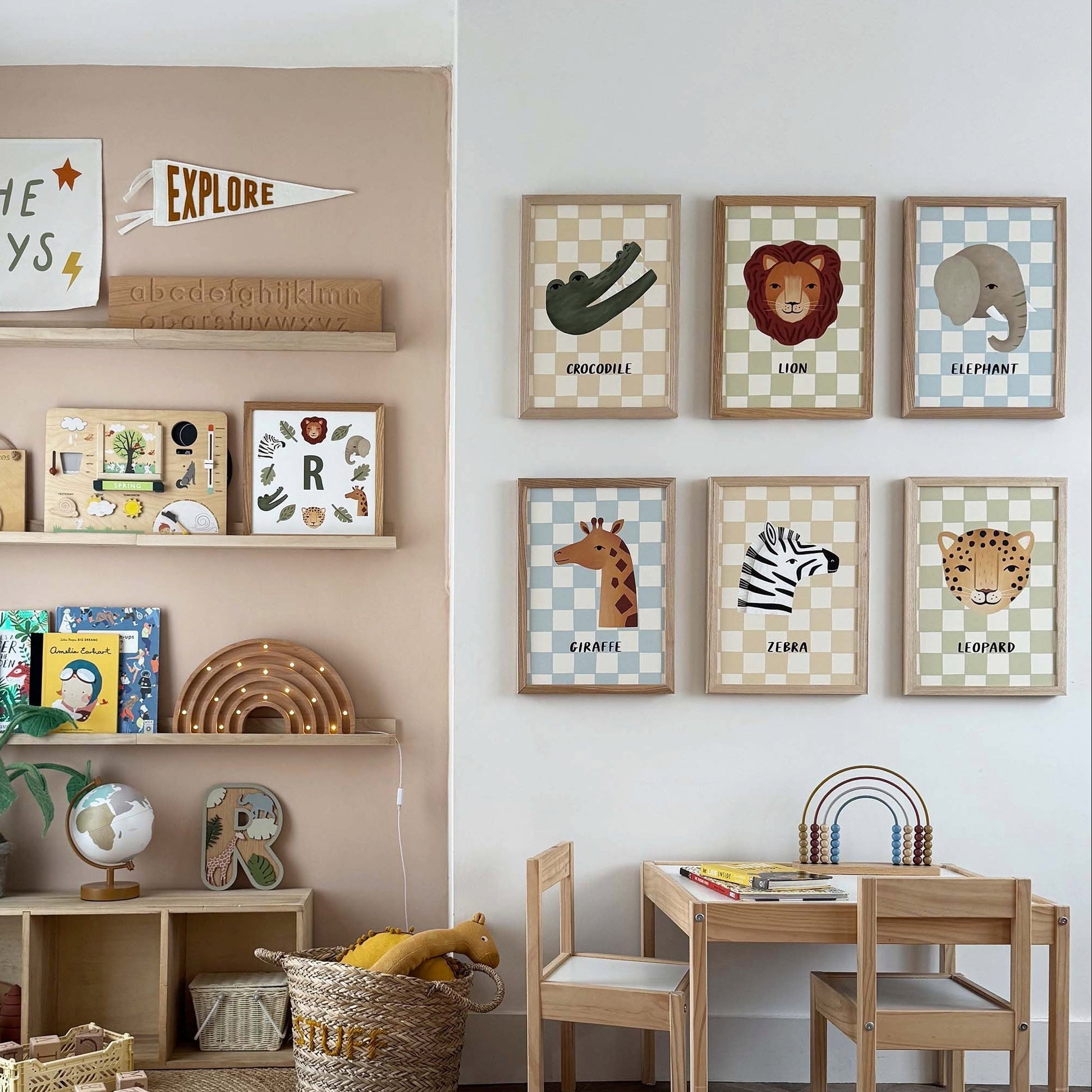 Kid of the Village Elephant Check Art Print - Blue