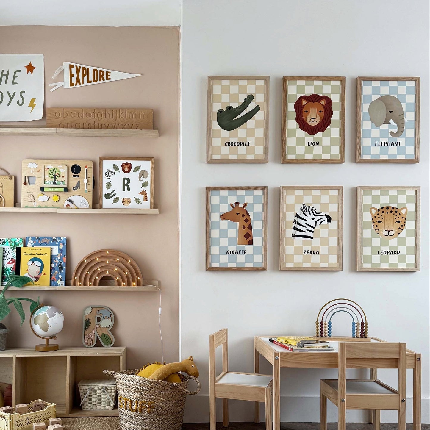 Kid of the Village Crocodile Check Art Print - Beige