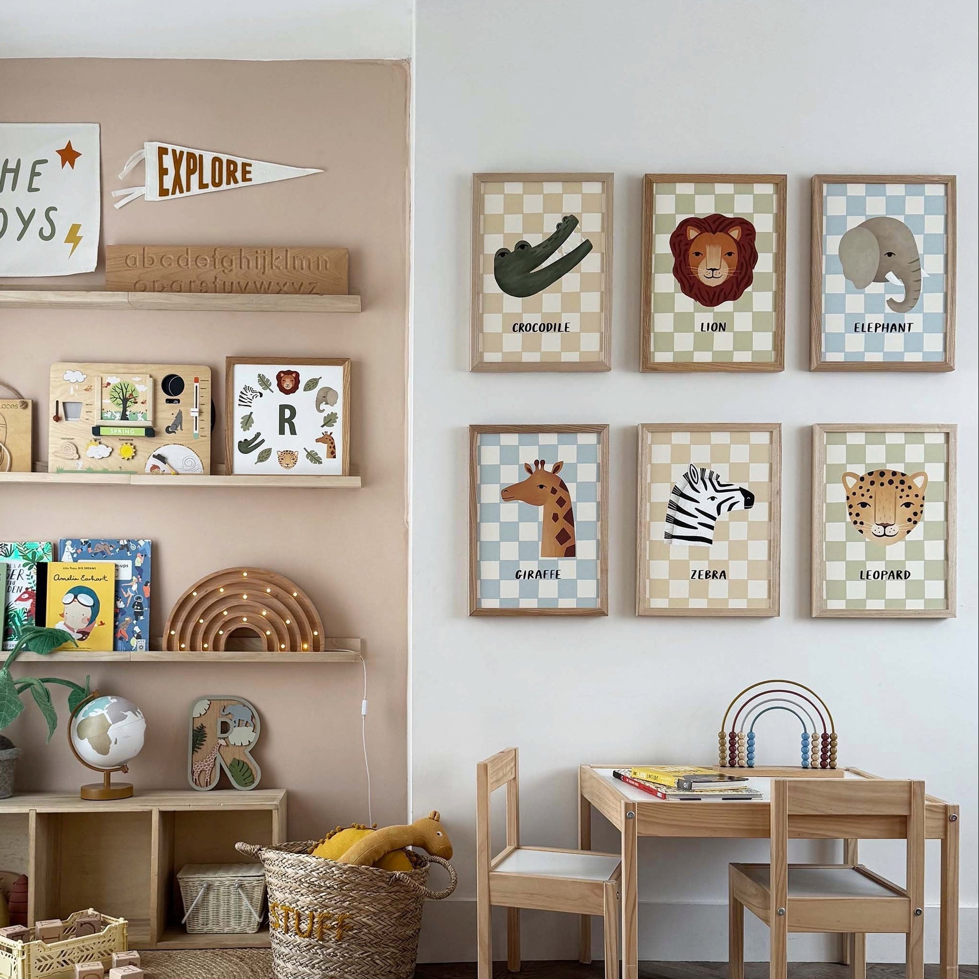 Kid of the Village Crocodile Check Art Print - Beige