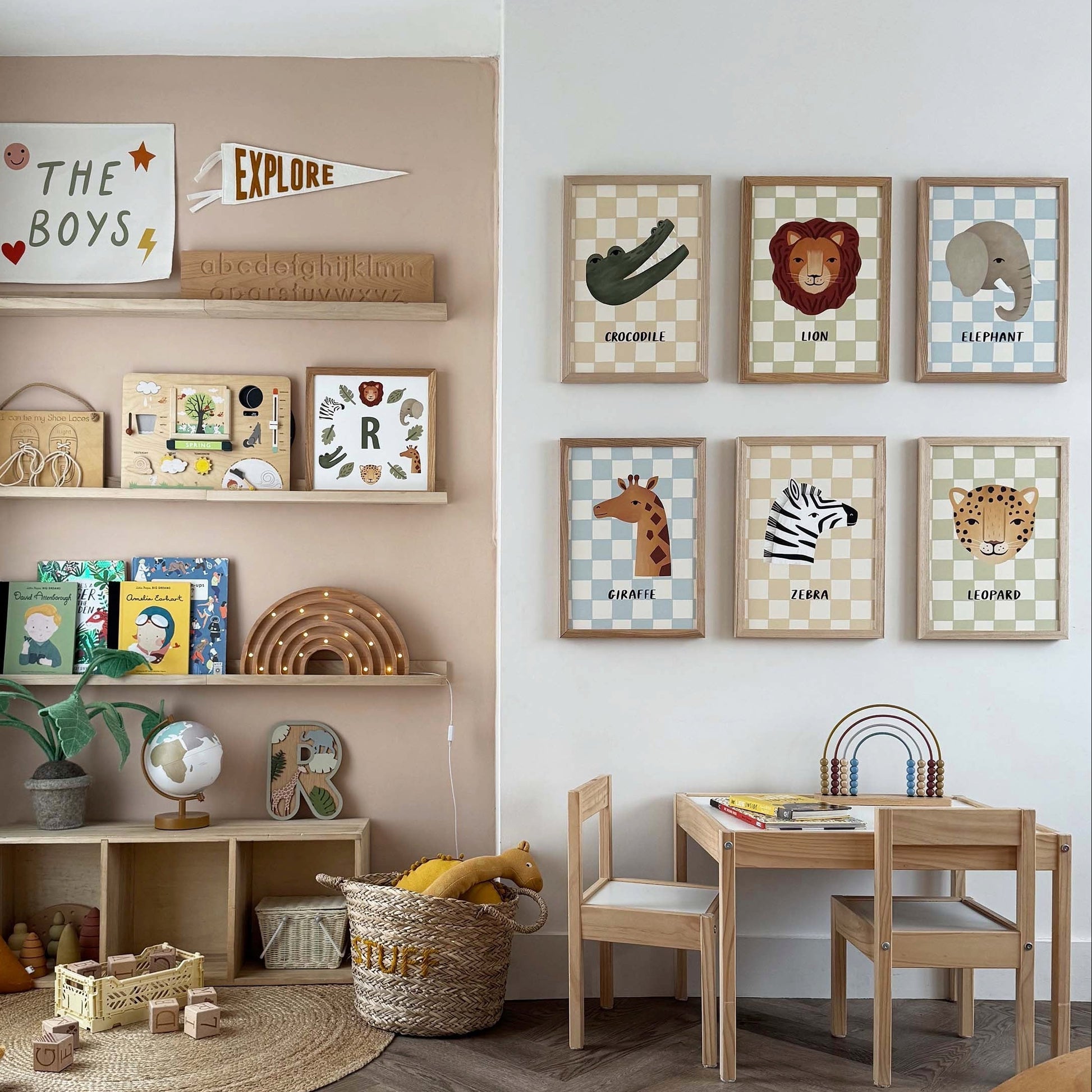 Kid of the Village Leopard Check Art Print - Sage