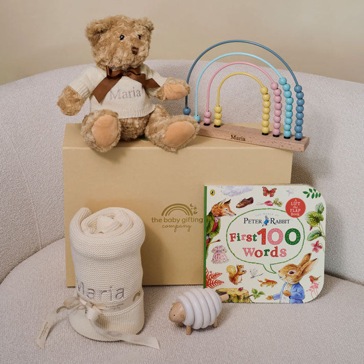 Lamb Tales & Rainbow Trails Personalised Baby Gift Set by The Baby Gifting Co.