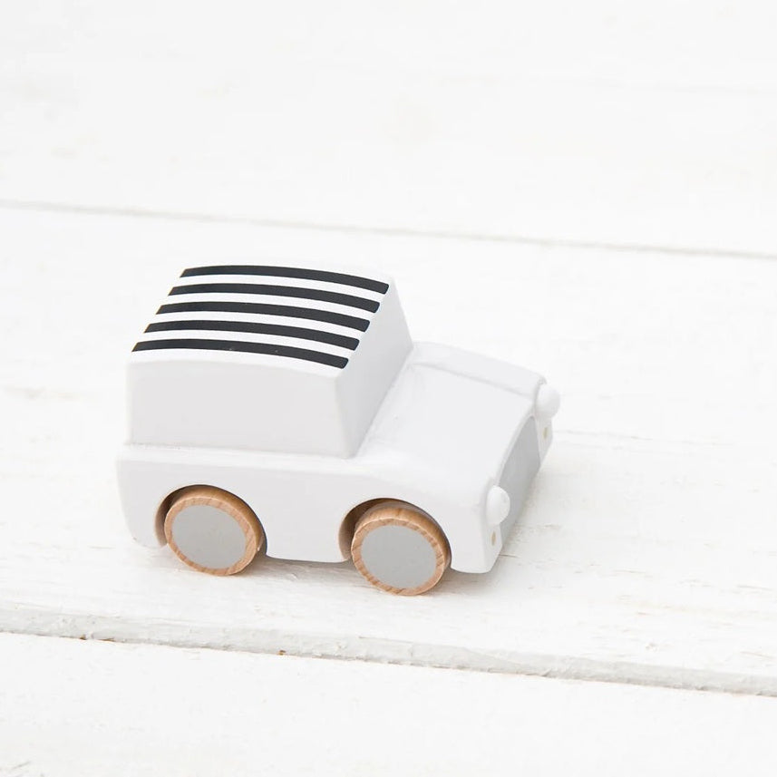 & Kuruma Classic Wooden Wind Up Car White Stripes
