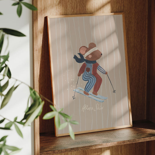 Lion & The Pear Hit The Slopes - Mouse Art Print