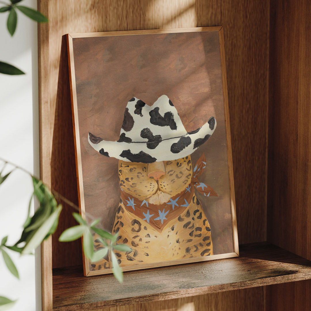 Lion & The Pear Howdy - Leopard Cowboy Art Print