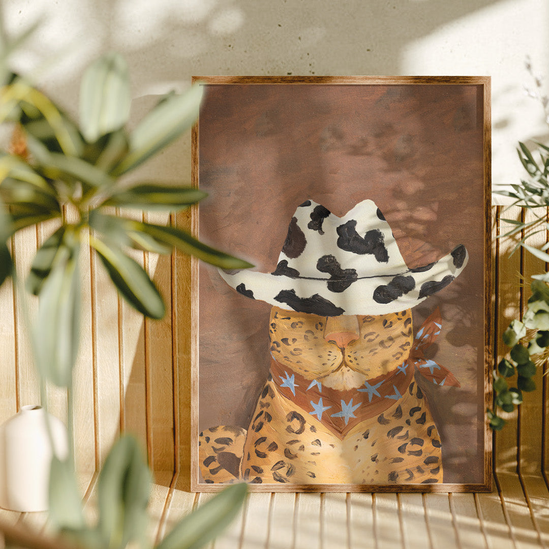 Lion & The Pear Howdy - Leopard Cowboy Art Print