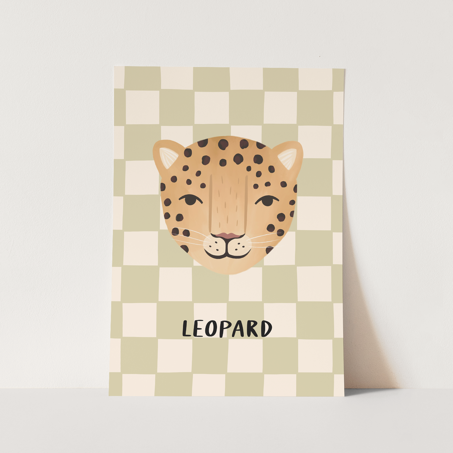 Kid of the Village Leopard Check Art Print - Sage